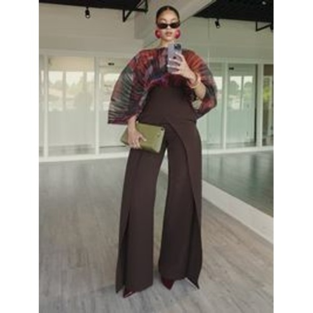 Andrea Iyamah Vira Wide Leg Pants Coffee Brown Size Medium New With Tags